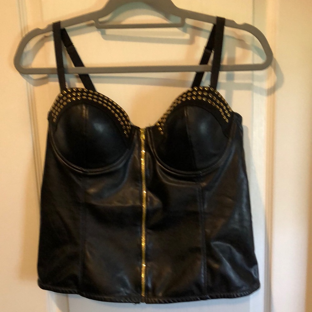BLACK FAUX LEATHER BUSTIER